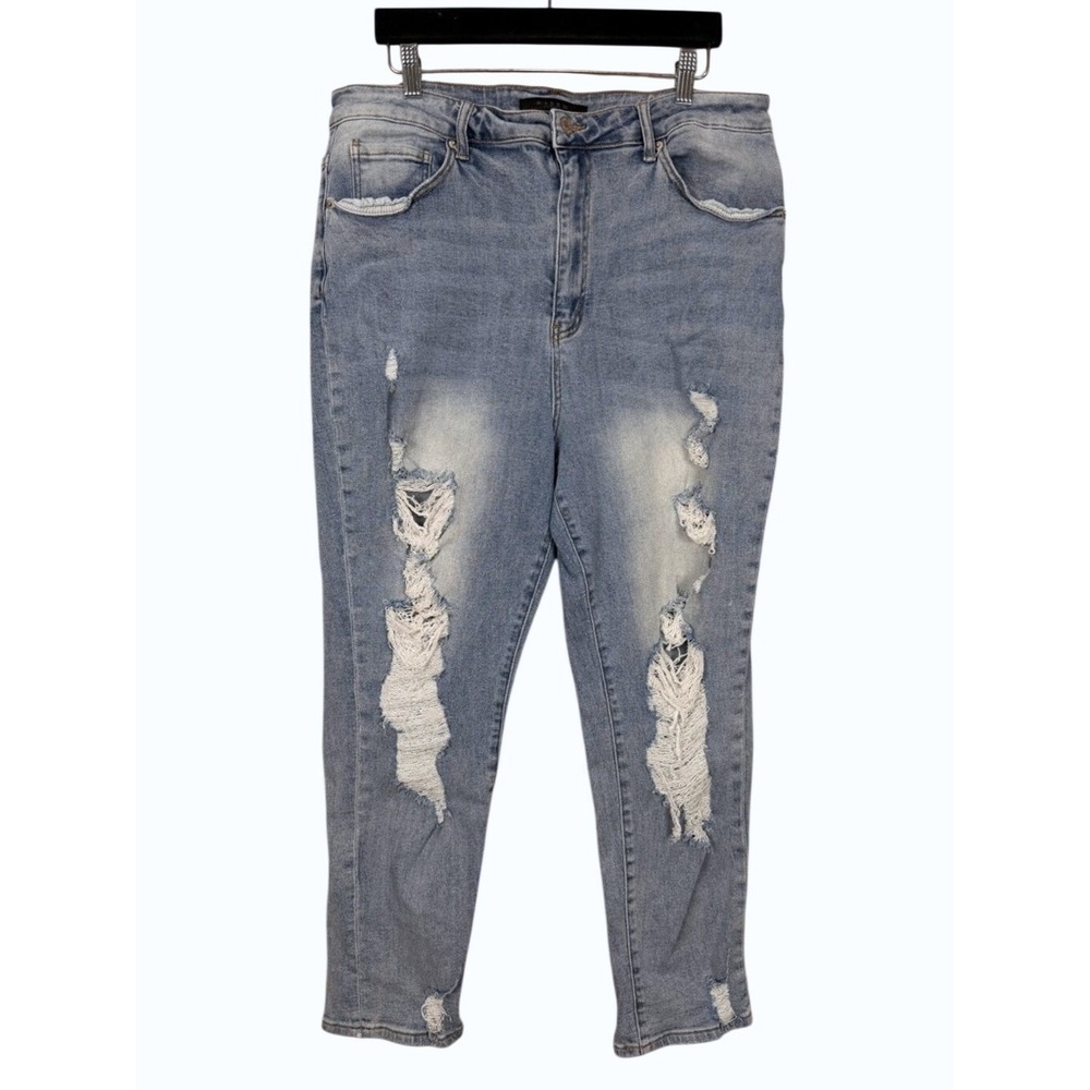 Risen Distressed High Rise Jeans Women‎ 2XL Light Wash Ripped Denim XRDP1290